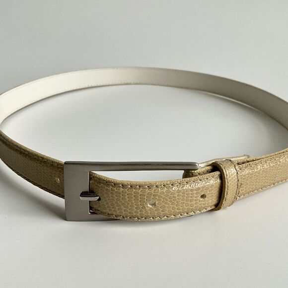 Tan Belt Size 12 Textured Faux Leather Silver-tone Long Buckle - Picture 7 of 9